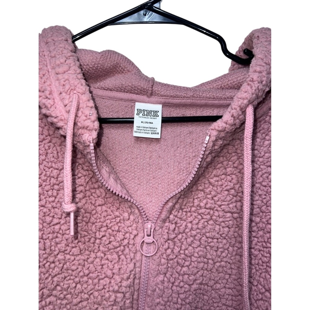 PINK Victoria's Secret Two-Tone Pink Sherpa Half-Zip Hoodie Women Medium - Picture 3 of 5